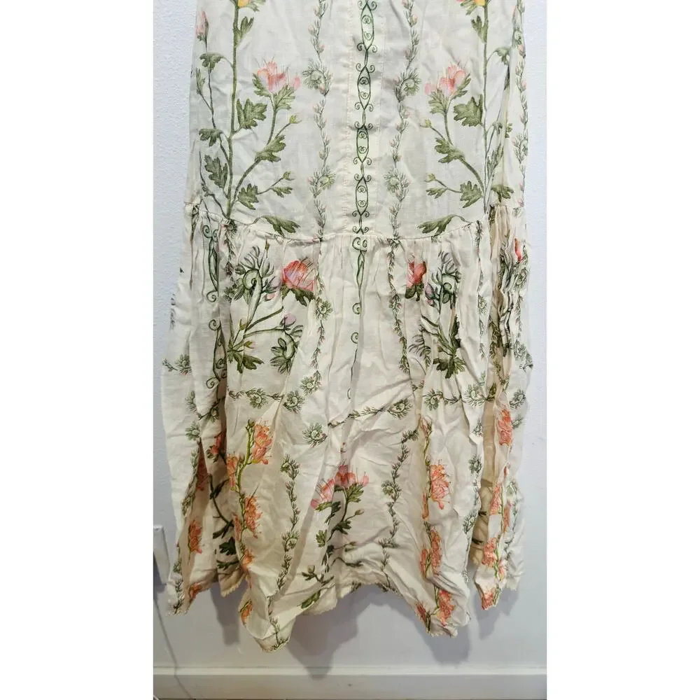 AGUA BY AGUA BENDITA Alma Nispero Oasis Floral Cream Pink Garden Midi Dress sz S - Picture 7 of 14